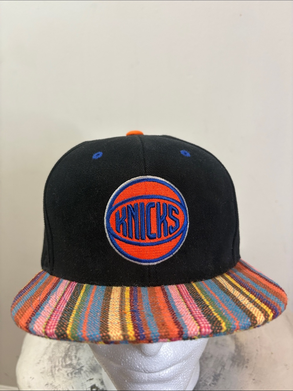 New York Knicks Mitchell & Ness SnapBack Hat Serape Native Stripe Colorful Brim
